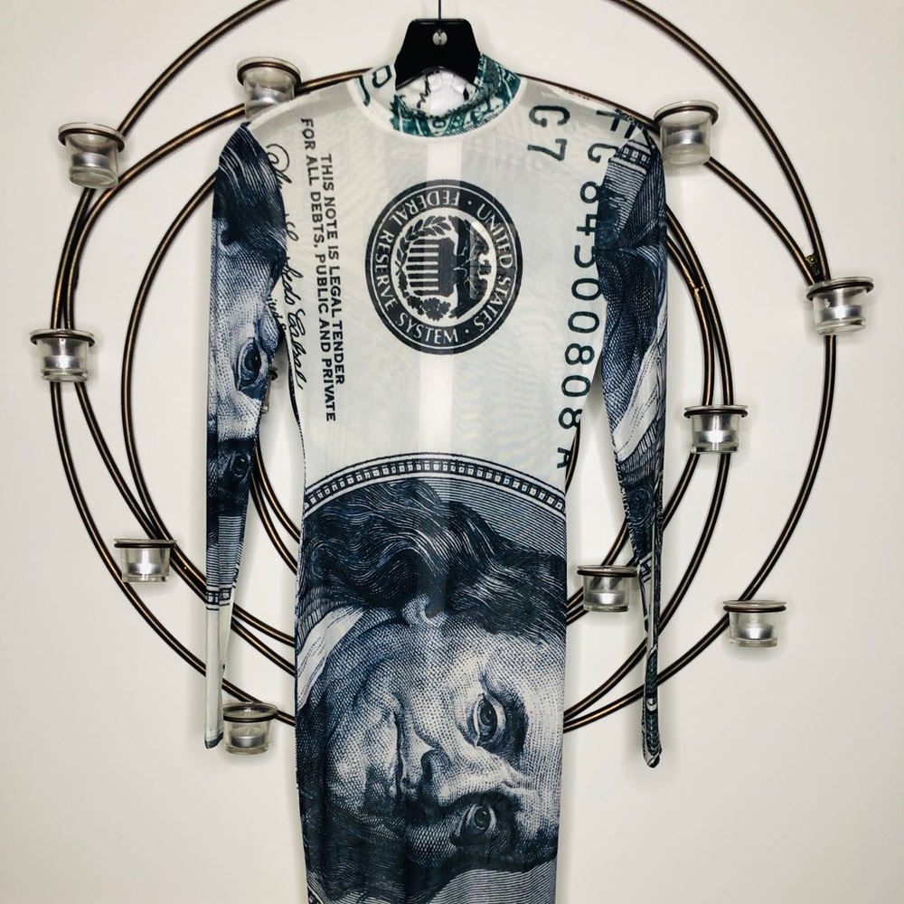 Sheer Maxi Dress,Money Graphic Design.Smoke free home. No pets.
